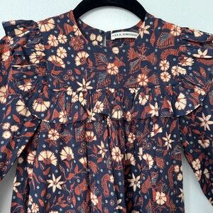 Ulla Johnson Navy, Rust & Cream Floral Ruffle Dress